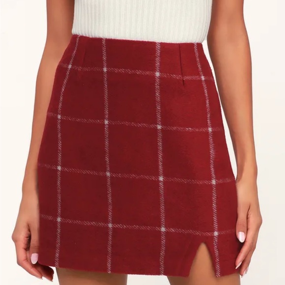 Lulu’s Spence Wine Red Plaid Mini Skirt - Picture 2 of 7